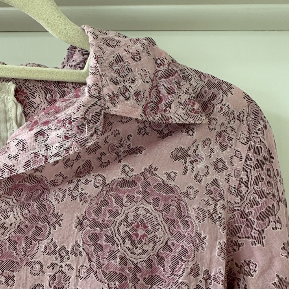 Cino Pink & Purple Floral Button Down Shirt with Tie Sleeves, Size Medium - Picture 2 of 8